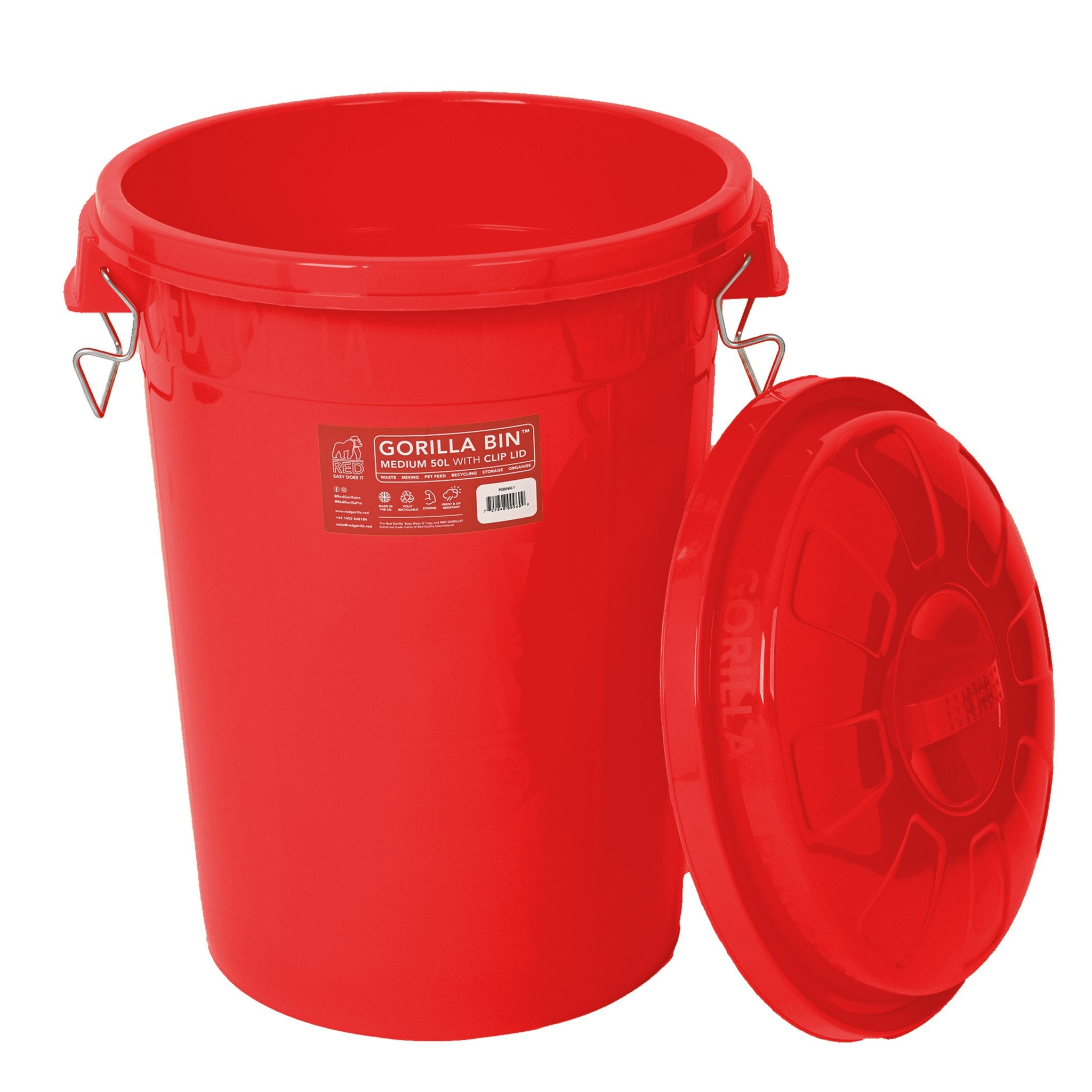 Gorilla Bin™ 50L Bin with Clip Lid Red Gorilla