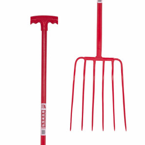 6 Prong Manure Fork with T Handle - Red Gorilla - 116/T6/R