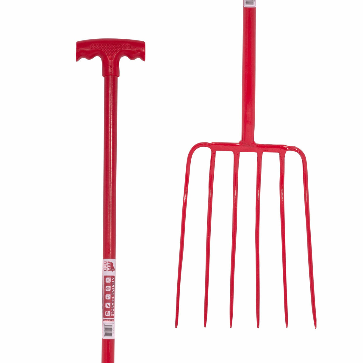 6 Prong Manure Fork with T Handle Red Gorilla